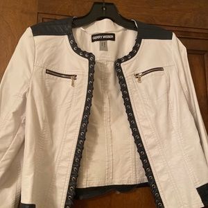 Gerry Weber faux leather white and navy trimmed jacket, size 4